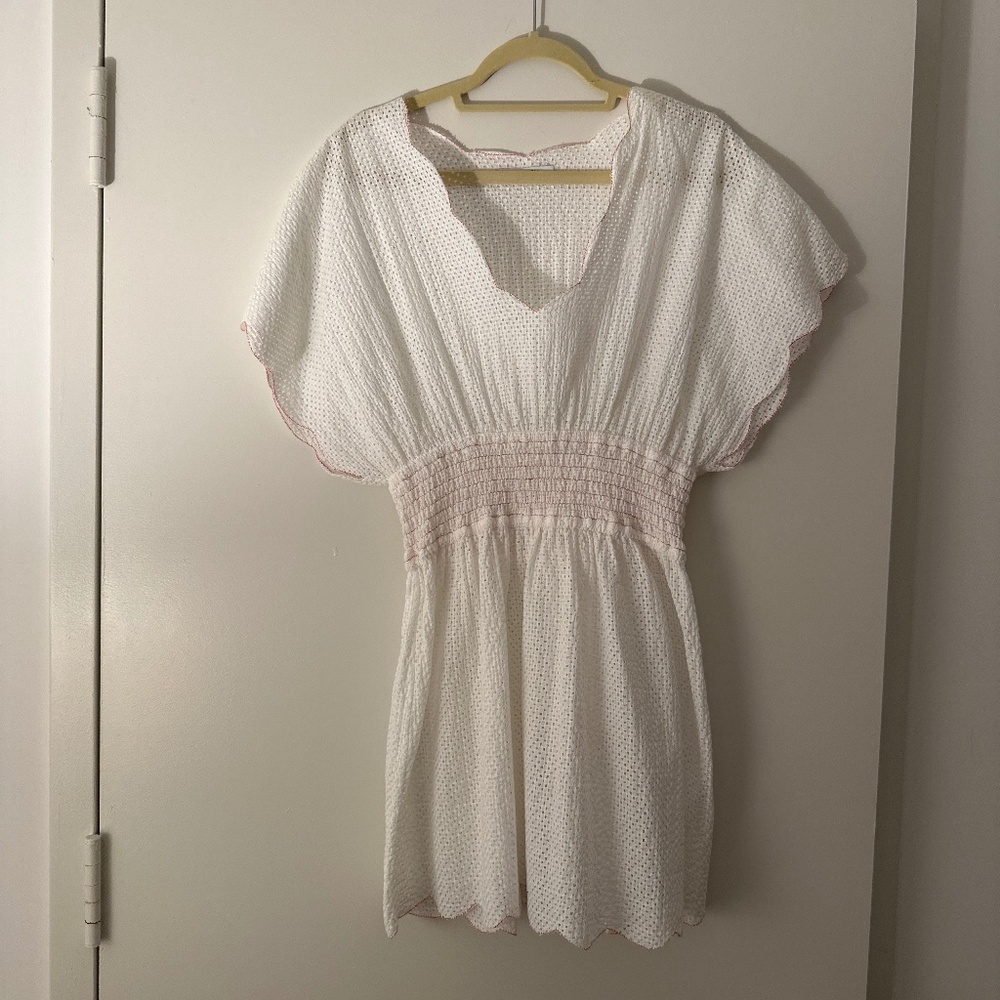 Marysia white scalloped coverup with red trim
